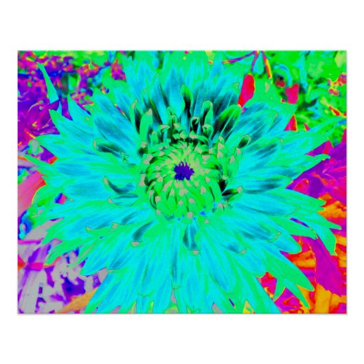 Abstracte Aqua Decoratief Dahlia Flower Perfect Poster (Voorkant)