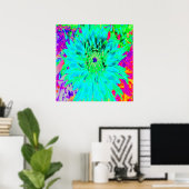 Abstracte Aqua Decoratief Dahlia Flower Poster (Thuiskantoor)