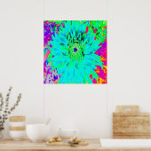 Abstracte Aqua Decoratief Dahlia Flower Poster (Keuken)
