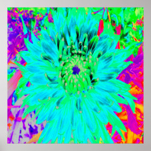 Abstracte Aqua Decoratief Dahlia Flower Poster