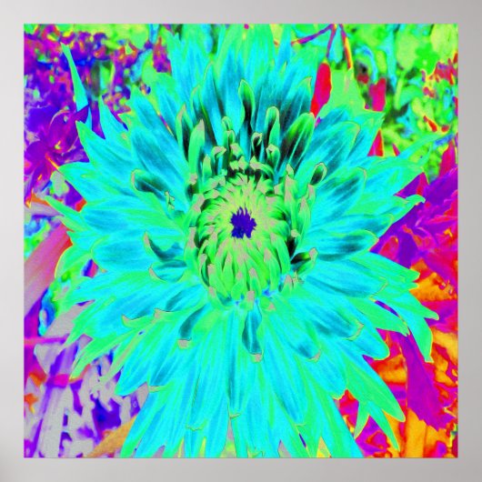 Abstracte Aqua Decoratief Dahlia Flower Poster (Voorkant)