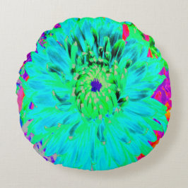 Abstracte Aqua Decoratief Dahlia Flower Rond Kussen