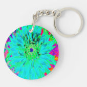 Abstracte Aqua Decoratief Dahlia Flower Sleutelhanger (Achterkant)