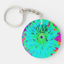 Abstracte Aqua Decoratief Dahlia Flower Sleutelhanger