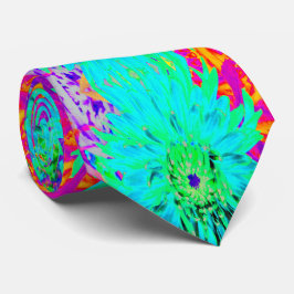 Abstracte Aqua Decoratief Dahlia Flower Stropdas