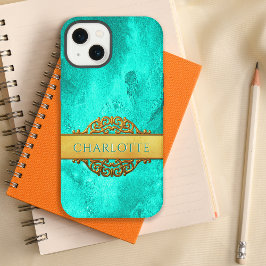 Abstracte Aqua en Gouden Naam iPhone 13 Hoesje