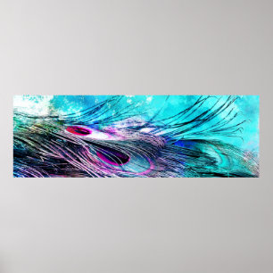 Abstracte Aqua en Magenta Closeup Peacock Feathers Poster