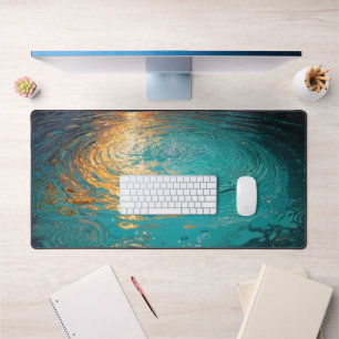 Abstracte Aqua-golven met gouden zonlicht Bureaumat