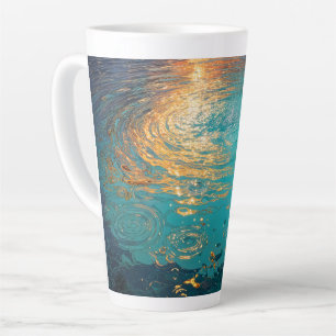 Abstracte Aqua Golven met Gouden Zonlicht Latte Mok