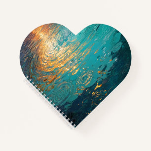 Abstracte Aqua Golven met Gouden Zonlicht Notitieboek