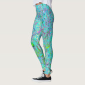 Abstracte Aqua Green en Paarse Coneflower Garden Leggings (Links)