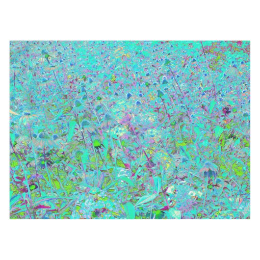 Abstracte Aqua Green en Paarse Coneflower Garden Tafelkleed (Voorkant (Horizontaal))