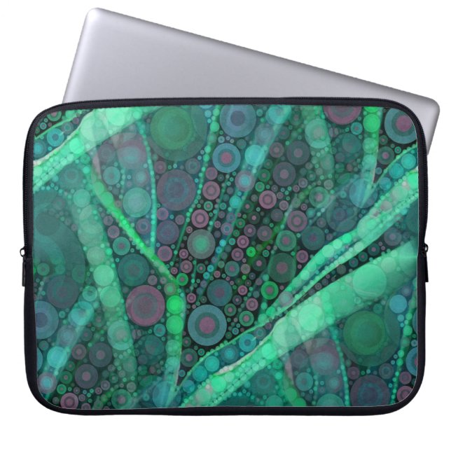 Abstracte Aqua Green Paars Retro Circle Mosaic Laptop Sleeve (Voorkant)