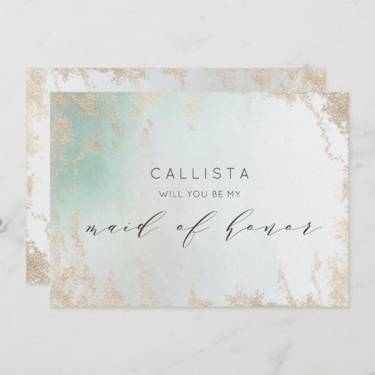 Abstracte Aqua Ombre Fade met Frosted Gold Glitter (Voorkant / Achterkant)