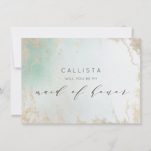 Abstracte Aqua Ombre Fade met Frosted Gold Glitter (Voorkant)