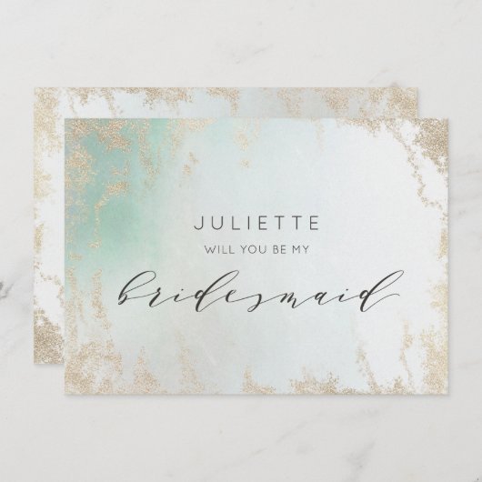 Abstracte Aqua Ombre Fade met Frosted Gold Glitter (Voorkant / Achterkant)