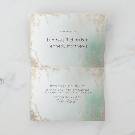 Abstracte Aqua Ombre Fade met Frosted Gold Glitter (Binnen)