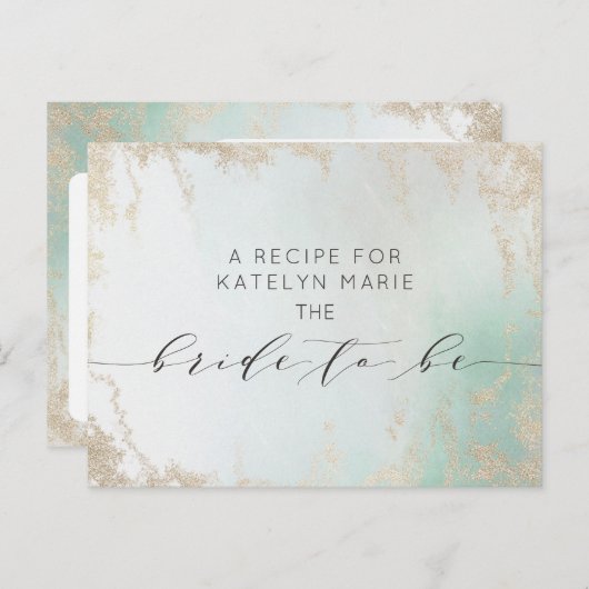 Abstracte Aqua Ombre Fade met Frosted Gold Glitter Aankondigingskaart (Voorkant / Achterkant)