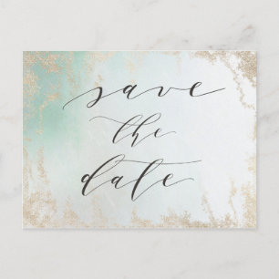 Abstracte Aqua Ombre Fade met Frosted Gold Glitter Aankondigingskaart