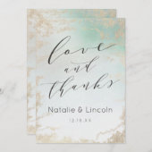 Abstracte Aqua Ombre Fade met Frosted Gold Glitter Bedankkaart (Voorkant / Achterkant)