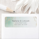 Abstracte Aqua Ombre Fade met Frosted Gold Glitter Etiket (Insitu)