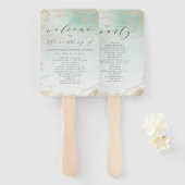 Abstracte Aqua Ombre Fade met Frosted Gold Glitter Handwaaier (Voorkant en achterkant)