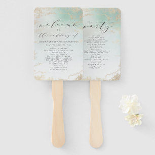 Abstracte Aqua Ombre Fade met Frosted Gold Glitter Handwaaier