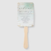 Abstracte Aqua Ombre Fade met Frosted Gold Glitter Handwaaier (Voorkant)