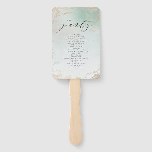 Abstracte Aqua Ombre Fade met Frosted Gold Glitter Handwaaier (Achterkant)