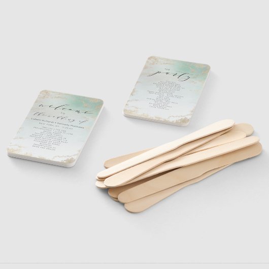 Abstracte Aqua Ombre Fade met Frosted Gold Glitter Handwaaier (Niet-gemonteerd)