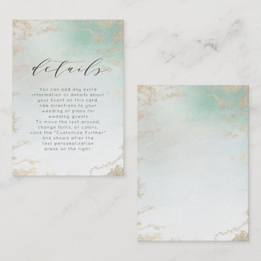 Abstracte Aqua Ombre Fade met Frosted Gold Glitter Informatiekaartje (Voorkant / Achterkant)