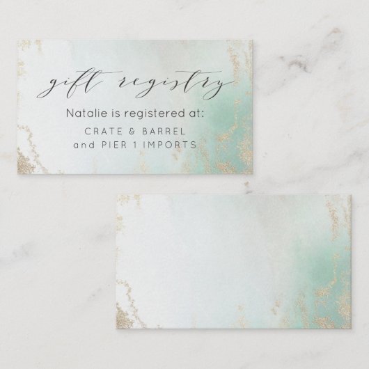 Abstracte Aqua Ombre Fade met Frosted Gold Glitter Informatiekaartje (Voorkant / Achterkant)