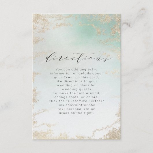 Abstracte Aqua Ombre Fade met Frosted Gold Glitter Informatiekaartje (Voorkant)