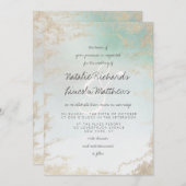 Abstracte Aqua Ombre Fade met Frosted Gold Glitter Kaart (Voorkant / Achterkant)