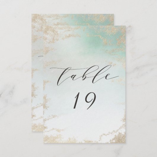 Abstracte Aqua Ombre Fade met Frosted Gold Glitter Kaart (Voorkant / Achterkant)