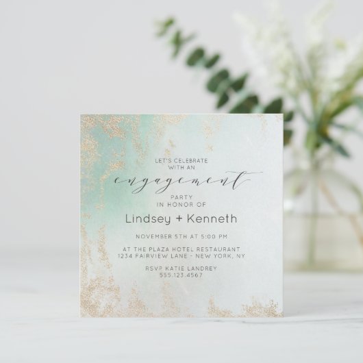 Abstracte Aqua Ombre Fade met Frosted Gold Glitter Kaart (Staand voorkant)