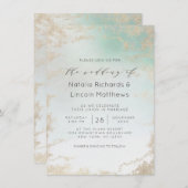 Abstracte Aqua Ombre Fade met Frosted Gold Glitter Kaart (Voorkant / Achterkant)