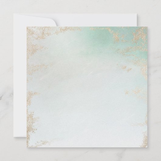Abstracte Aqua Ombre Fade met Frosted Gold Glitter Kaart (Achterkant)