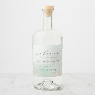 Abstracte Aqua Ombre Fade met Frosted Gold Glitter Likeurfles Etiket