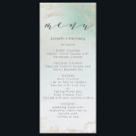 Abstracte Aqua Ombre Fade met Frosted Gold Glitter Menu<br><div class="desc">Ombre Blauwgroen Aqua Frosted Folie Waterverf Wedding Design met handgeschilderde waterverf wassen vervagen Mint Groen naar witte achtergrond textuur. Een chique en moderne look voor een lente- of zomerbruiloft, met zacht pastelkleurenpalet: Blauwgroen, Aqua, Mint en gouden nepkleurige aderen en foliën, en een modern trendy borstelschrift Script-lettertype - gepersonaliseerd bruiloftsdiner Receptie...</div>