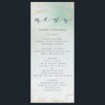 Abstracte Aqua Ombre Fade met Frosted Gold Glitter Menu<br><div class="desc">Ombre Blauwgroen Aqua Frosted Folie Waterverf Wedding Design met handgeschilderde waterverf wassen vervagen Mint Groen naar witte achtergrond textuur. Een chique en moderne look voor een lente- of zomerbruiloft, met zacht pastelkleurenpalet: Blauwgroen, Aqua, Mint en gouden nepkleurige aderen en foliën, en een modern trendy borstelschrift Script-lettertype - gepersonaliseerd bruiloftsdiner Receptie...</div>