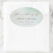 Abstracte Aqua Ombre Fade met Frosted Gold Glitter Ovale Sticker (Tas)