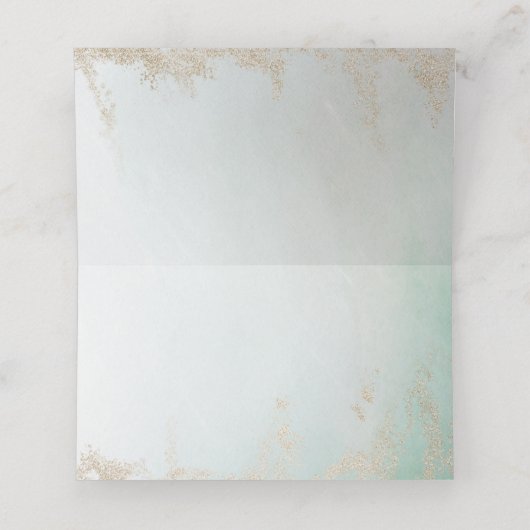 Abstracte Aqua Ombre Fade met Frosted Gold Glitter Plaatskaartje (Binnenkant ongevouwen)