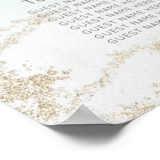 Abstracte Aqua Ombre Fade met Frosted Gold Glitter Poster (Hoek)