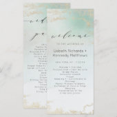 Abstracte Aqua Ombre Fade met Frosted Gold Glitter Programmakaart (Voorkant / Achterkant)
