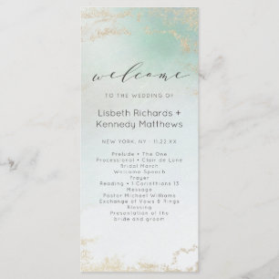 Abstracte Aqua Ombre Fade met Frosted Gold Glitter Programmakaart