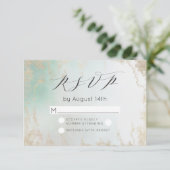 Abstracte Aqua Ombre Fade met Frosted Gold Glitter RSVP Kaartje (Staand voorkant)