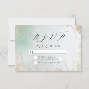 Abstracte Aqua Ombre Fade met Frosted Gold Glitter RSVP Kaartje