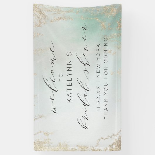 Abstracte Aqua Ombre Fade met Frosted Gold Glitter Spandoek (Verticaal)