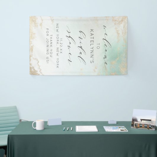 Abstracte Aqua Ombre Fade met Frosted Gold Glitter Spandoek (Beurs)